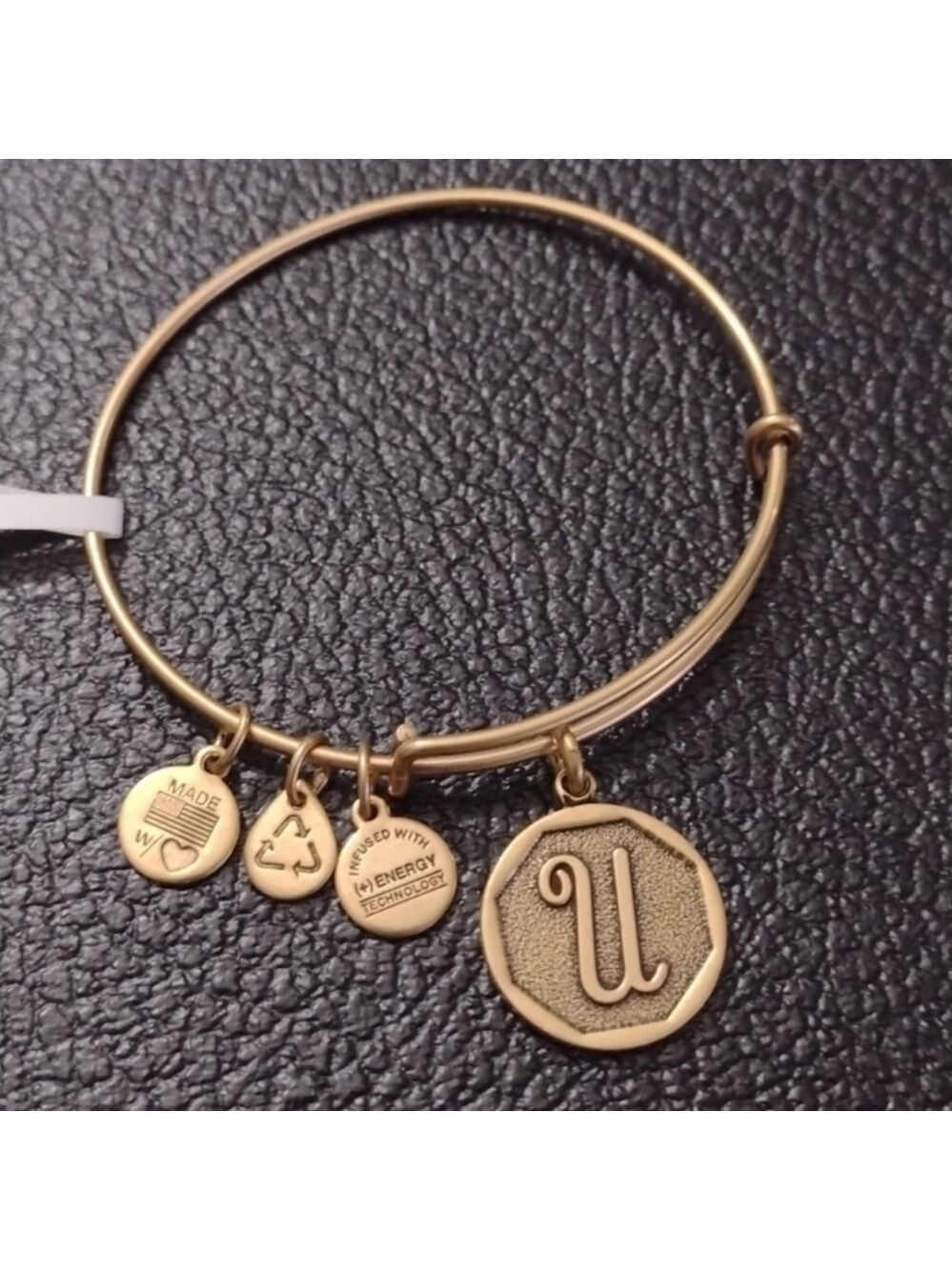 Alex and Ani Gold Bangle Charm Bracelet Letter U Initial U New Old Stock 2013